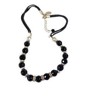 WHBM Choker Necklace 17" Black Glass Bead Suede Whimsigoth Fairy Y2K Witch Glam